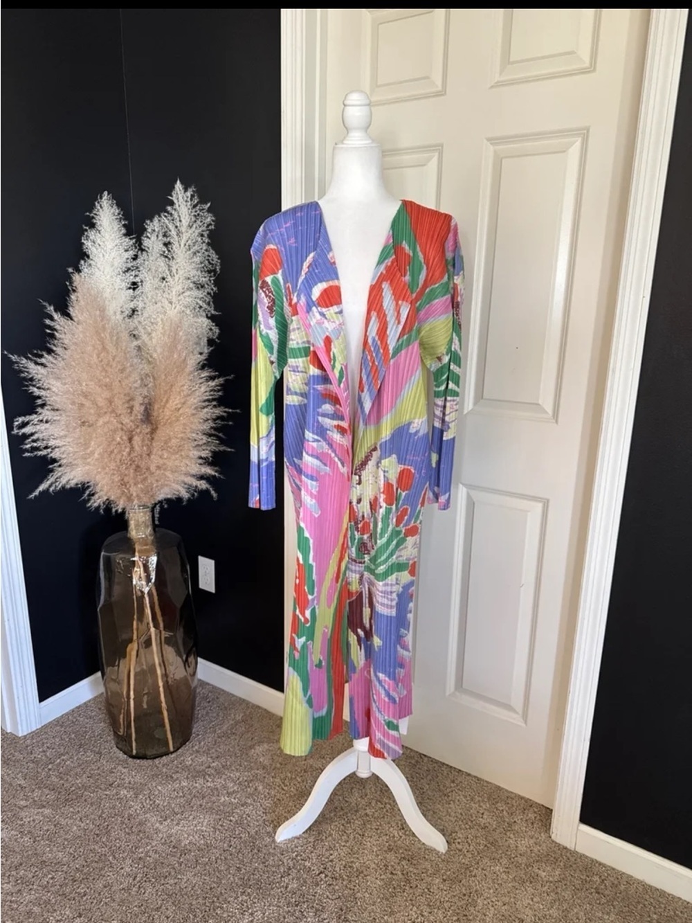 NWT Kelly Obi New York Colorful Abstract Open Front Pleated Duster One Size